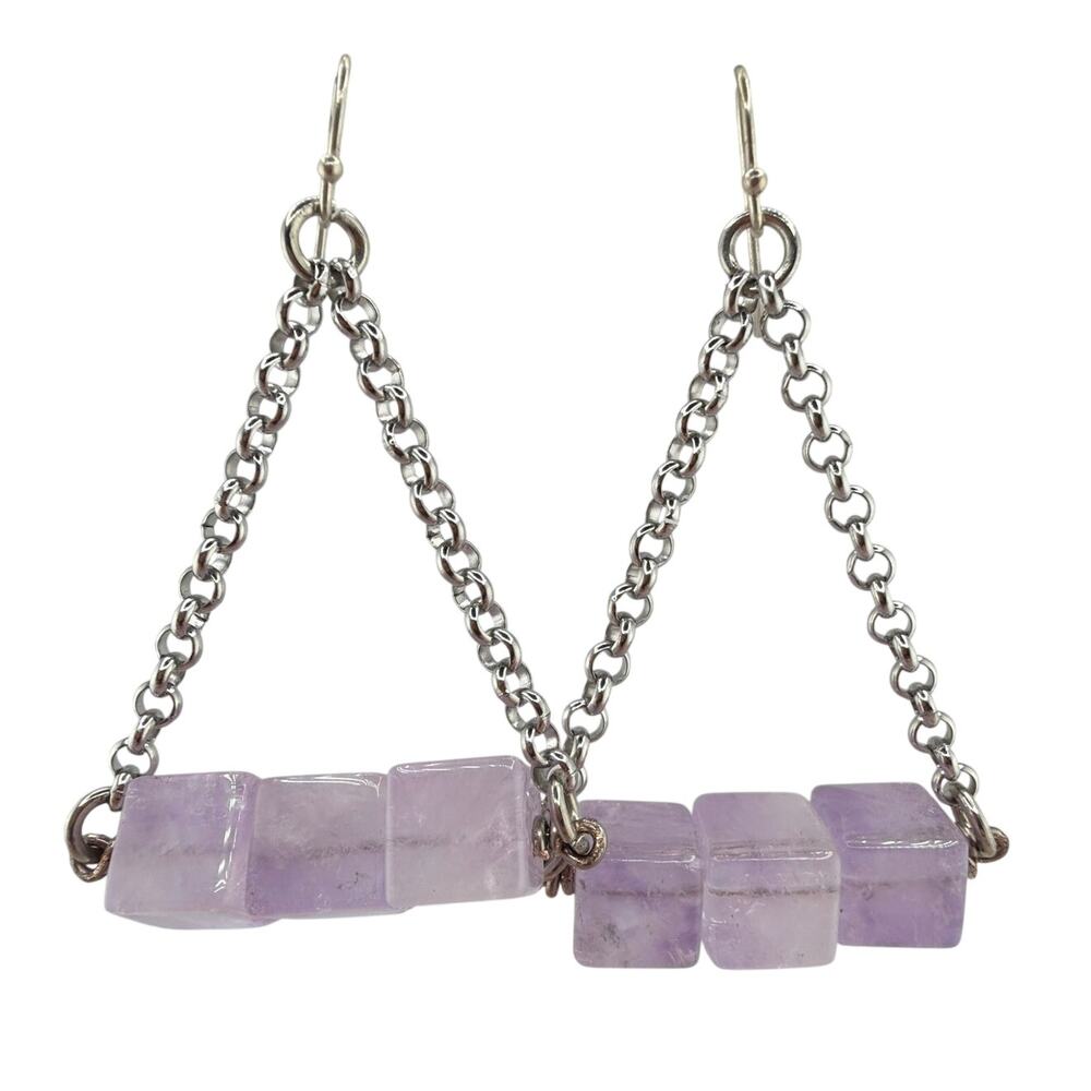 Artisan Amethyst Swing Chain Dangle Earrings